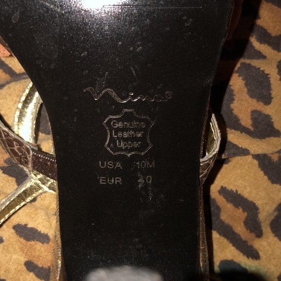 Nina size 10 sage green & tan alligator embossed strappy  platform heels - Picture 8 of 12